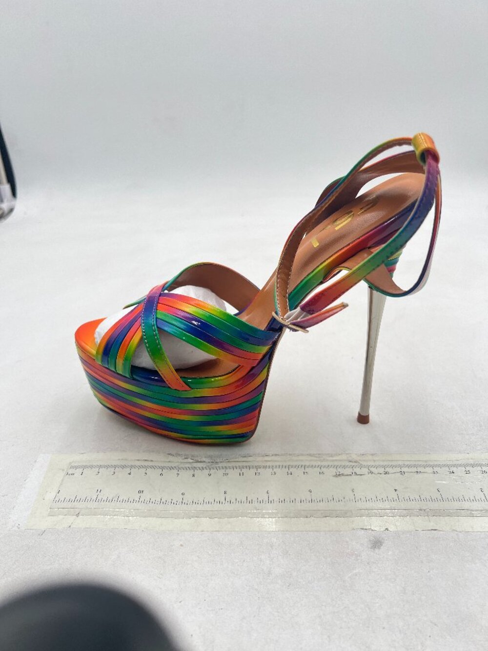 FSJ Rainbow Strappy Open Toe Platform Sandal Ankle Strap High Stiletto Heel Shoe